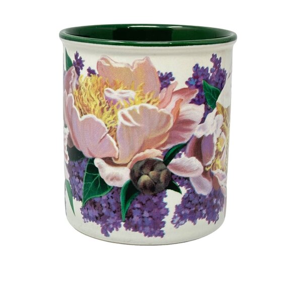 Potpourri Designs Mugs Peonies Lilacs Julie Inman 1994 Vintage Floral Green Set - Picture 4 of 7